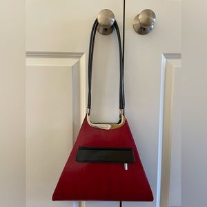 NWOT- Italian made Red/black Leather Handbag w/black leather wallet